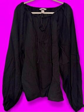 NWT H&M Black Peasant Blouse